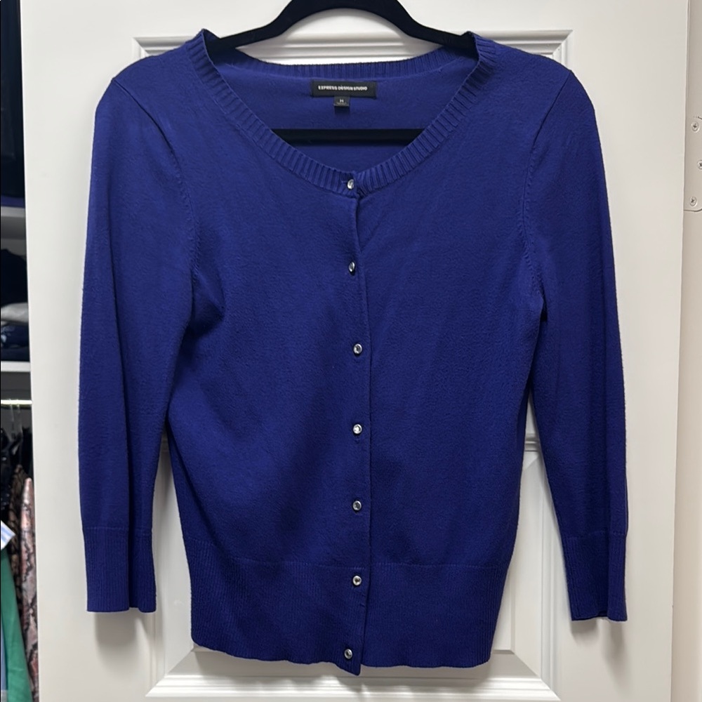 Express Blue Cropped Cardigan Sweater
